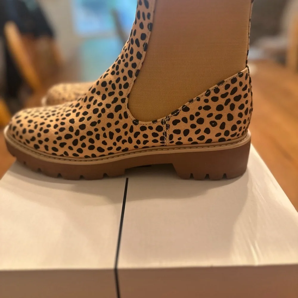 Dolce Vita Leopard Canvas Chelsea Boots with Red Pull Tab